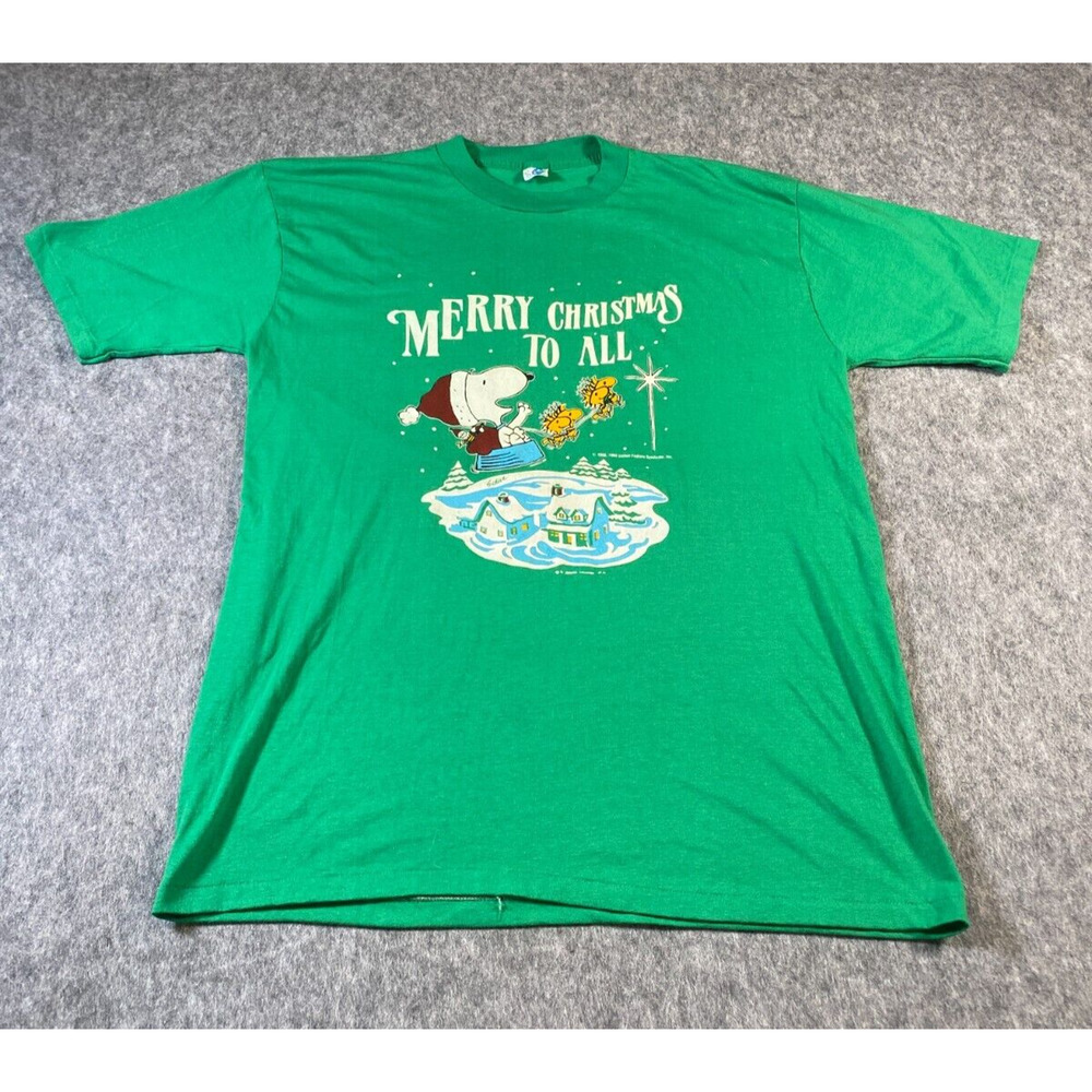 Vintage Peanuts Snoopy Single Stitch Merry Christmas to All Shirt Artex Mens XL